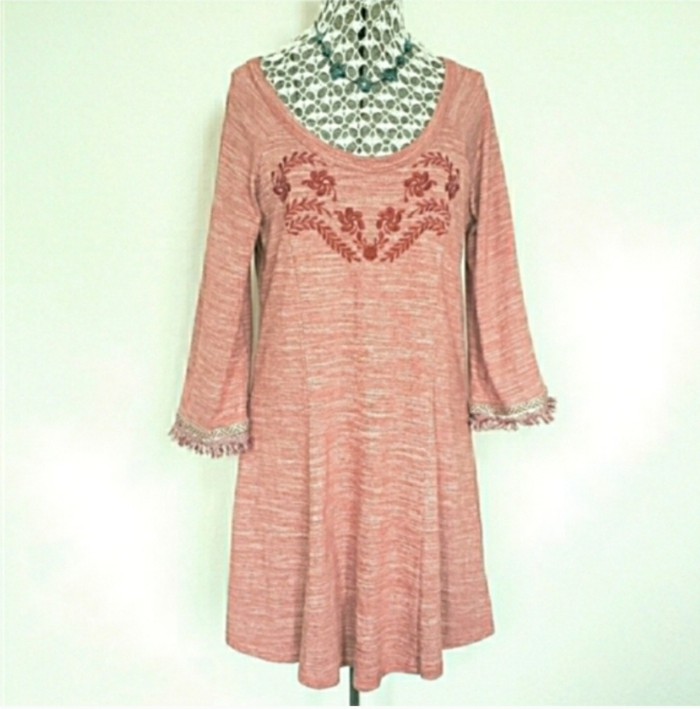 Anthropologie Boho Knit Embroidered Midi Dress